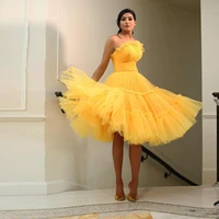a line tulle short prom dresses strapless zipper back homecoming party graduation gowns tea length special occasion women wear