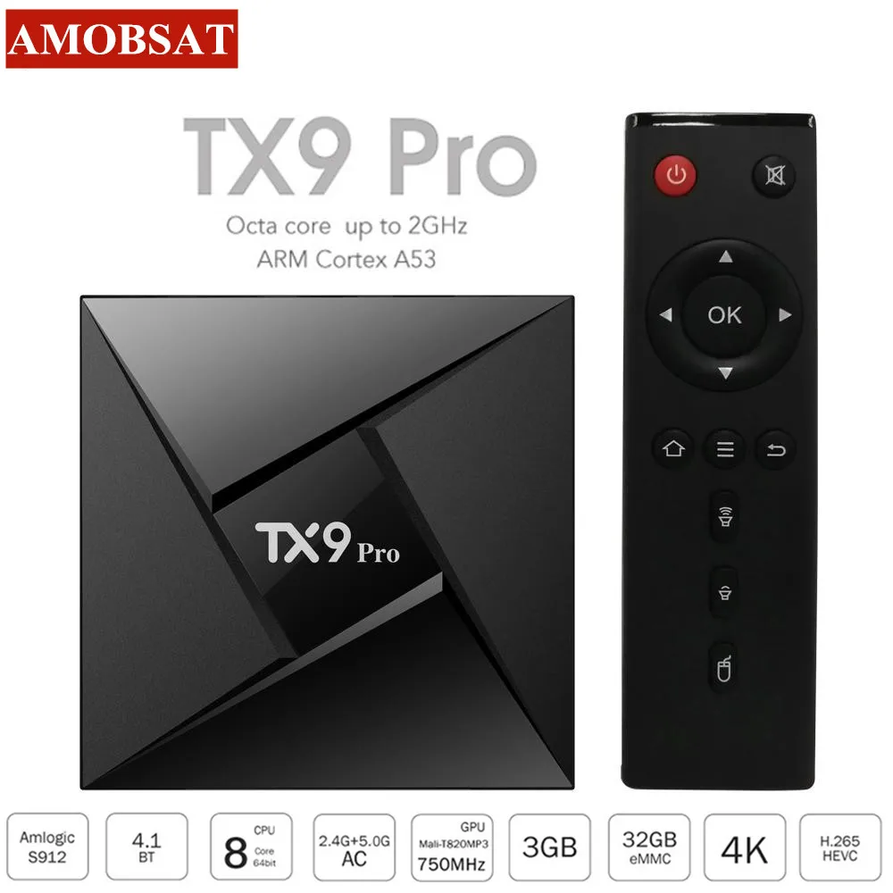 TX9 Pro ТВ-приставка с восьмиядерным процессором Amlogic S912 Android 7 1 Wi-Fi 1000M LAN 3G 32G Bluetooth 4 4K