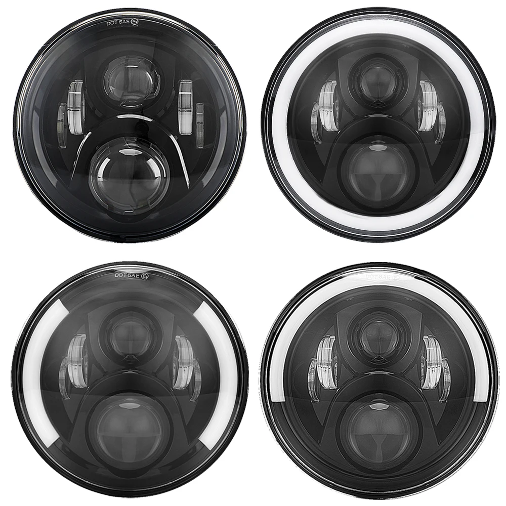 

For Jeep Wrangler LJ Hummer H1 & H2 Harley Motor 7inch Round Led Headlight High Low Beam with Angel eyes Hole DRL Headlamp