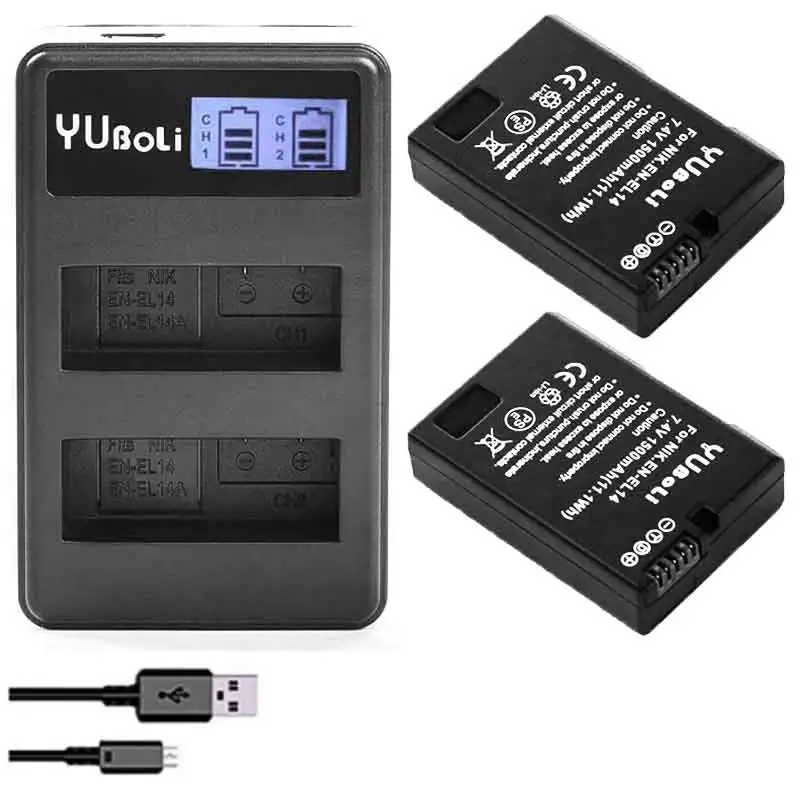 

2x Decoded bateria EN-EL14 EN-EL14a ENEL14 EN EL14 EL14a Battery For Nikon D3100 D3200 D3300 D5100 D5200 D5300 P7000 P7700 P7800