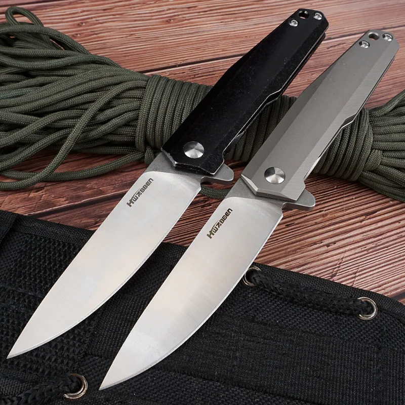 

HWZBBEN Titanium Handle Folding Knife D2 Steel Blade EDC Stone wash Technology Pocket Knife Fishing Camping Hiking Outdoor Tools