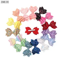 2Pcs/Set Shiny Three Layer Bow Hair Clips Girls Princess Barrettes Glitter Sequins 3Inch Hairbow Festival Party Headwear (2)