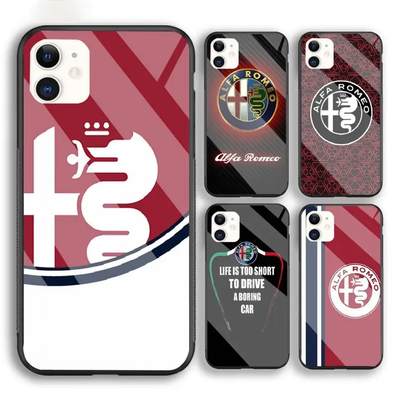 

Luxury Car ALFA Romeo Phone Case For Iphone 6 6s 7 8 Plus XR X XS XSmax 11 12 Pro Mini Max Tempered Glass