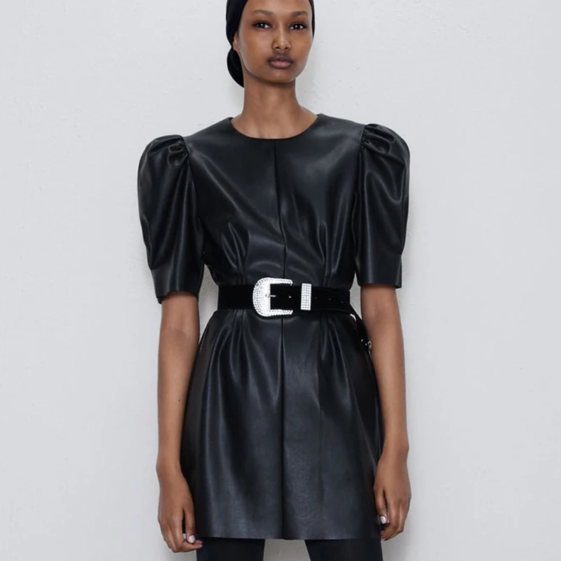 Платье Fandy Lokar из искусственной кожи женское модное кожаное платье с коротким