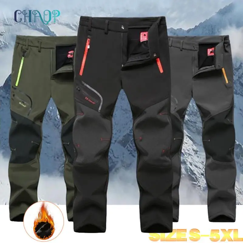 

Warm Men's Waterproof Pants Autumn Winter Outdoor Hiking Camping Fashion Sports Trousers Casual Soft Oversize Fleece Pants 5XL