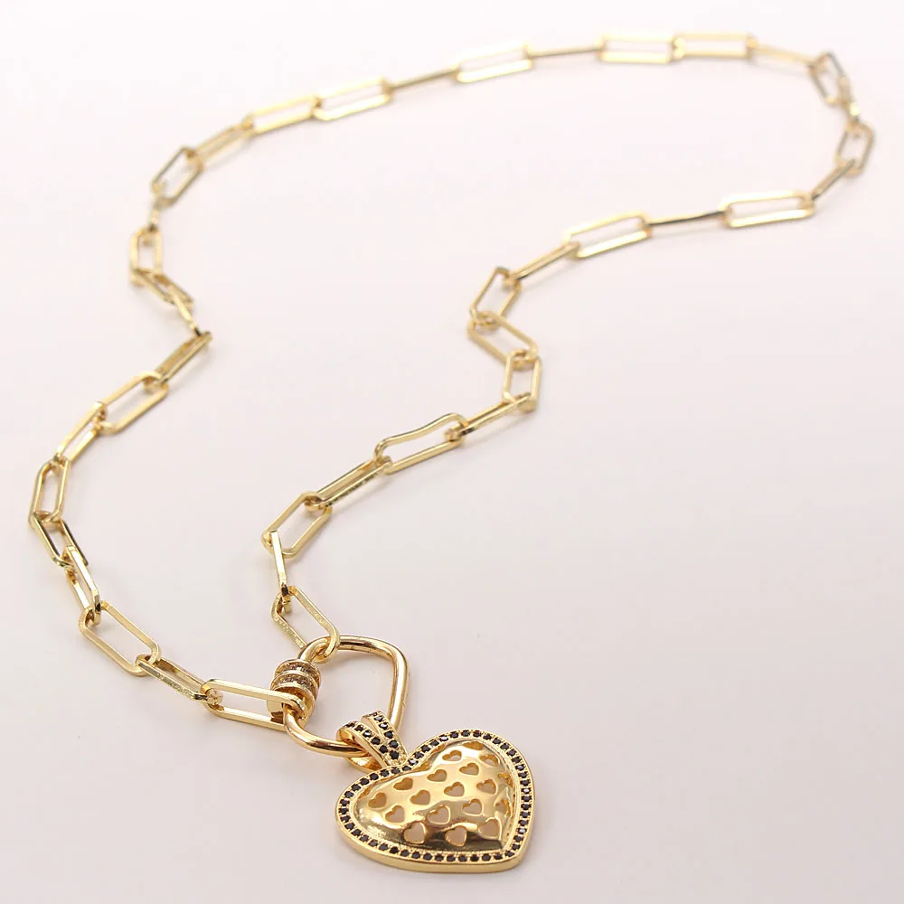 MHS.SUN модное ожерелье с ажурным сердцем кулоном золотого цвета цирконием толстые