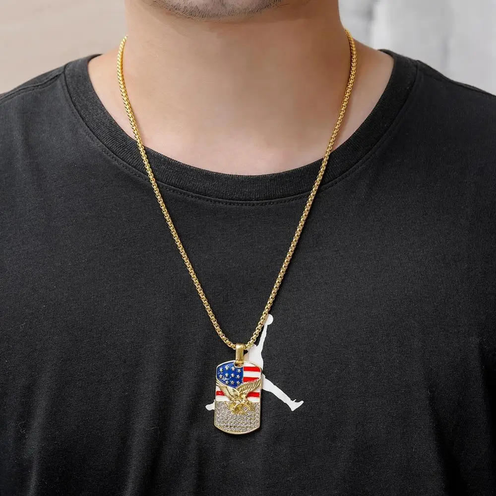 

Halloween Hip Hop American Flag Eagle Gold COSPLAY Necklace Pendant Jewelry