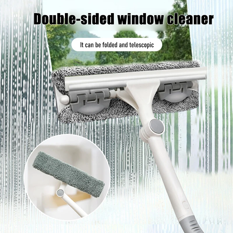 

Glass Cleaning Tool Double-sided Telescopic Rod Window Cleaner Mop Squeegee Wiper Long Handle Rotating Head Brush