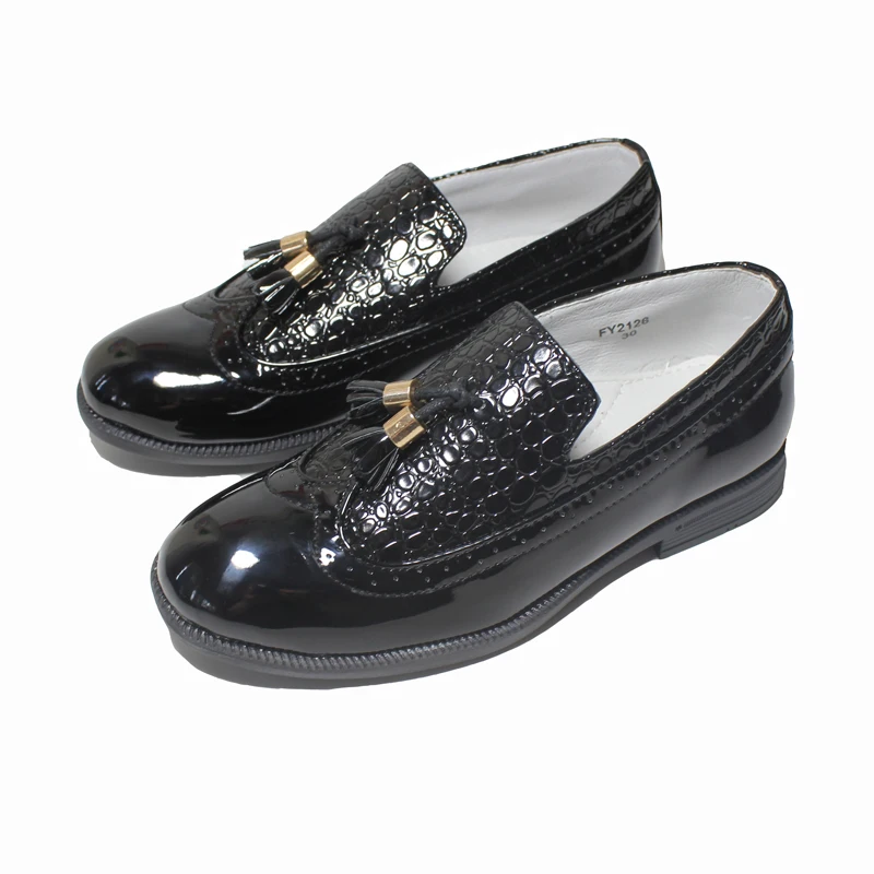 

Newest 4-12 Years Childrens Dress Shoes Patent Leather Kids Loafer Flat Slip On Party Black Formal Shoes for Primary School Boys