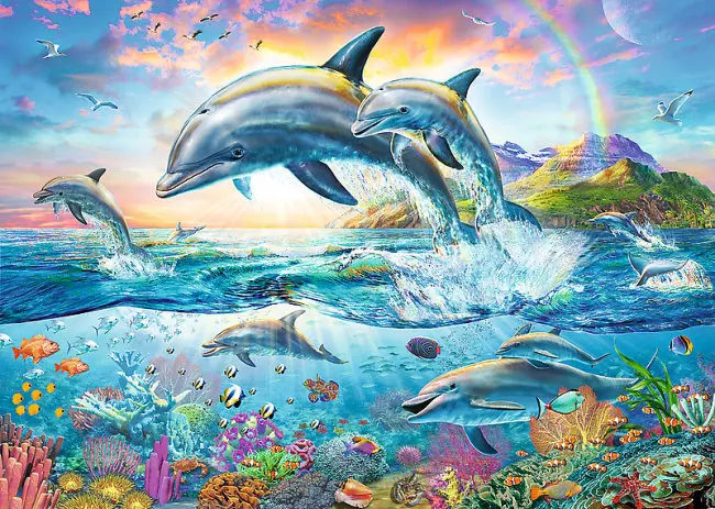

Jmine Div 5D Dolphins Underwater Mountain Full Diamond Painting cross stitch kits art Scenic 3D paint by diamonds