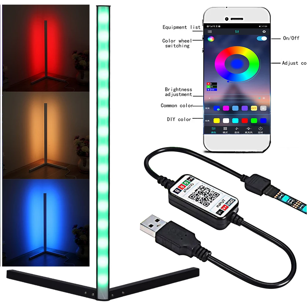 

RGB светодиодная напольная лампа с дистанционным управлением через USB, украшение для спальни, прикроватного столика, угловой напольный свети...