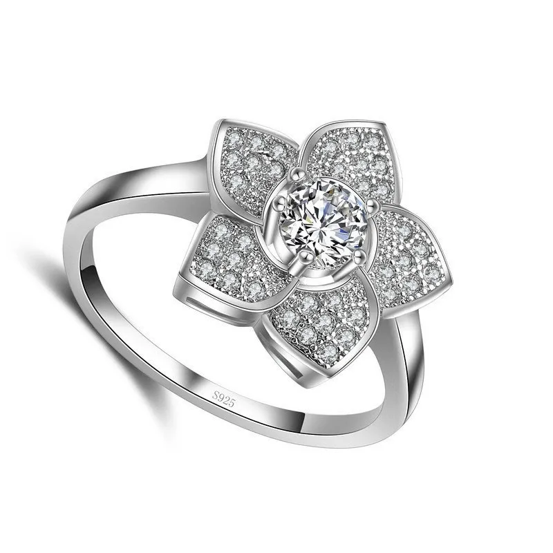 925 Sterling Silver Ring Plant Series Sharp Corner Flower Ornament White Crystal Cubic Zirconia For Women Girl Birthday Present | Украшения
