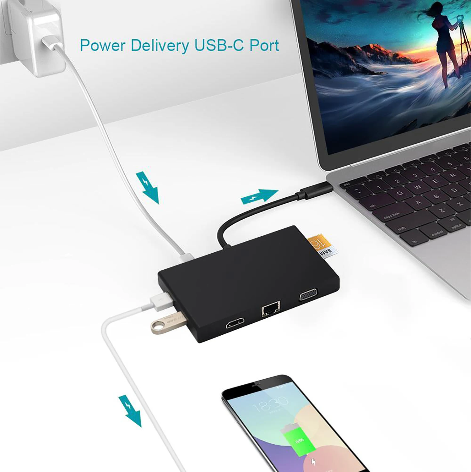 Кабель с разъемом USB типа C 3 1 концентратор HDMI 4K VGA RJ45 Ethernet 0 SD Card Reader 5 мм аудио PD
