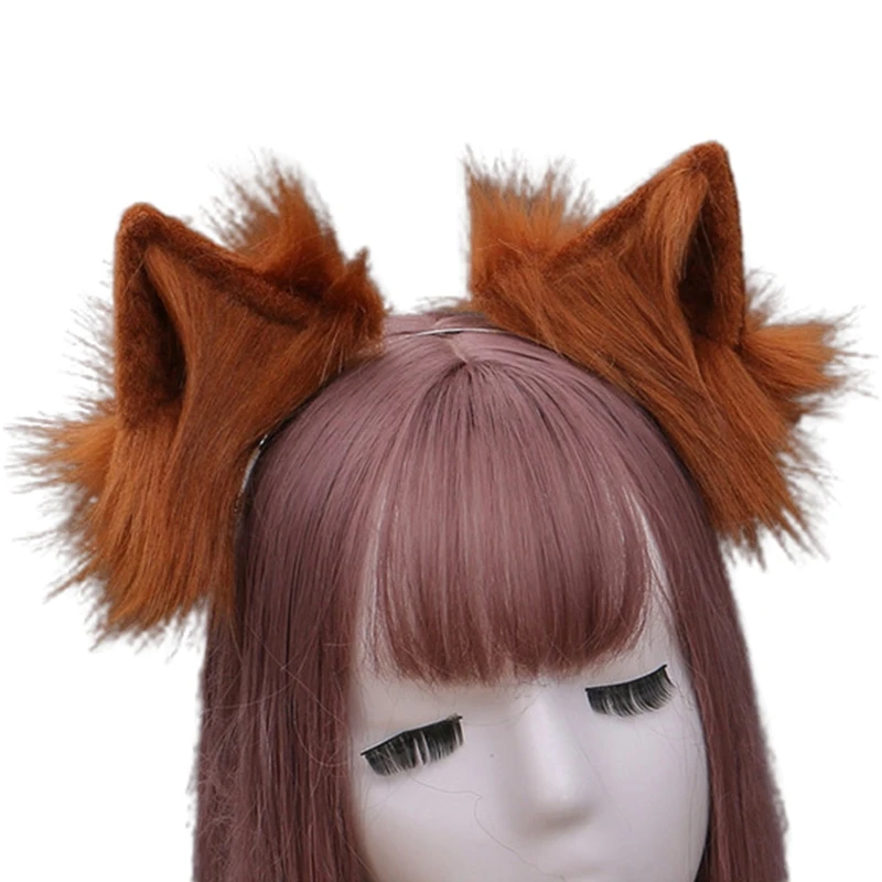 

Simulation Faux Fur Wolf Ears Headband Solid Color Plush Cosplay Hair Hoop Crown
