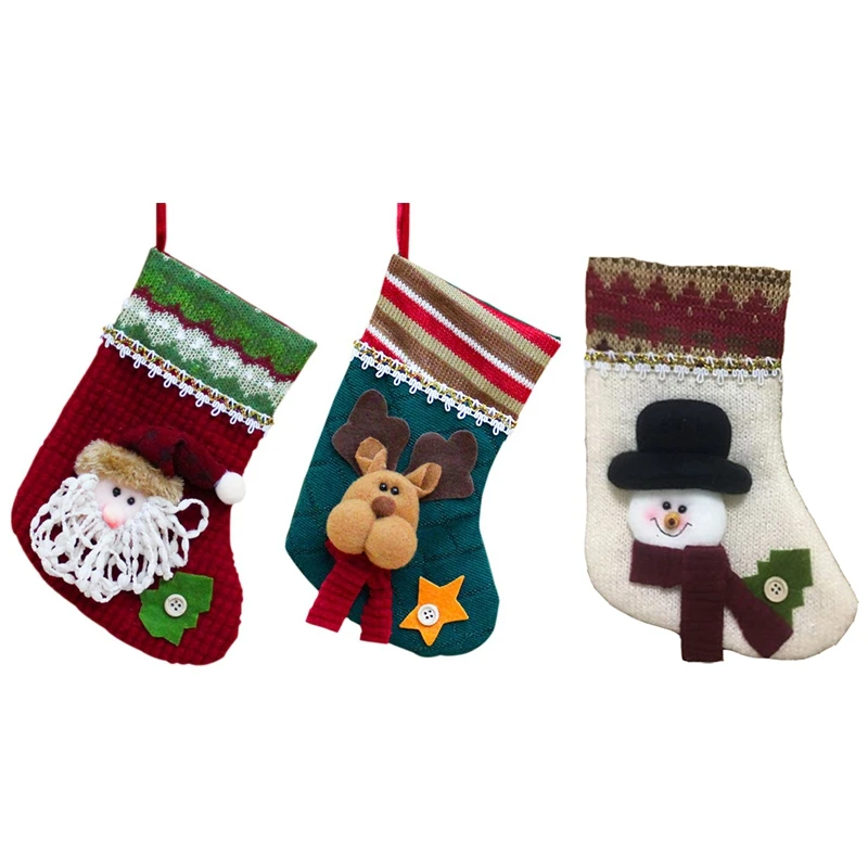 Милые рождественские чулки набор из 3 санта клауса снеговика оленя