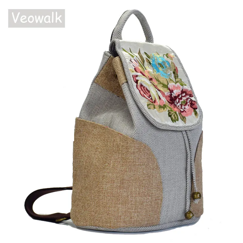 Veowalk Китайская вышивка женские холщовые рюкзаки на шнурке ручная работа