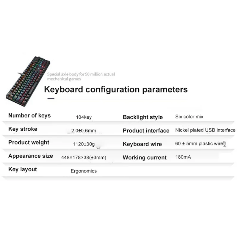 

Gaming Mechanical Keyboard 104key Blue Red Switch Wired Keyboard Anti-ghosting RGB/ Mix Backlit LED USB For Gamer PC Laptop