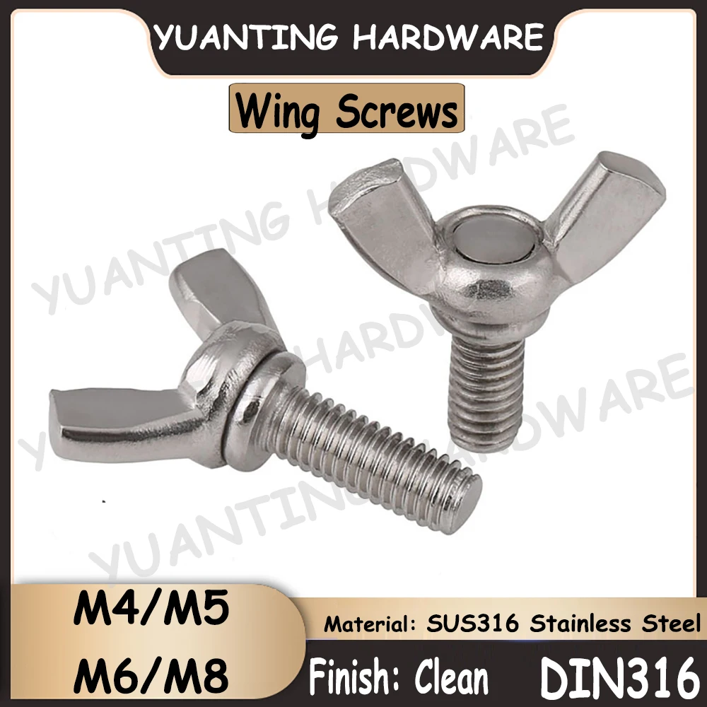 

DIN316 2Pcs~3Pcs M4 M5 M6 M8 SUS316 Stainless Steel Wing Screws Wing Bolts Butterfly Bolt Hand Tighten Thumb screws
