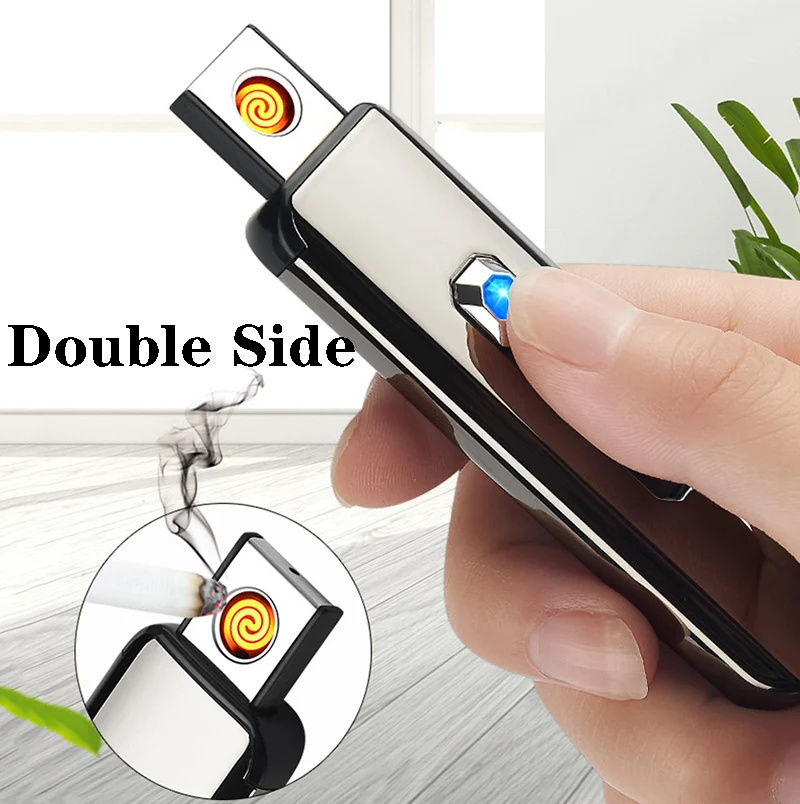 Двусторонний USB светильник для зарядки с кнопкой push-up электронный ветрозащитный