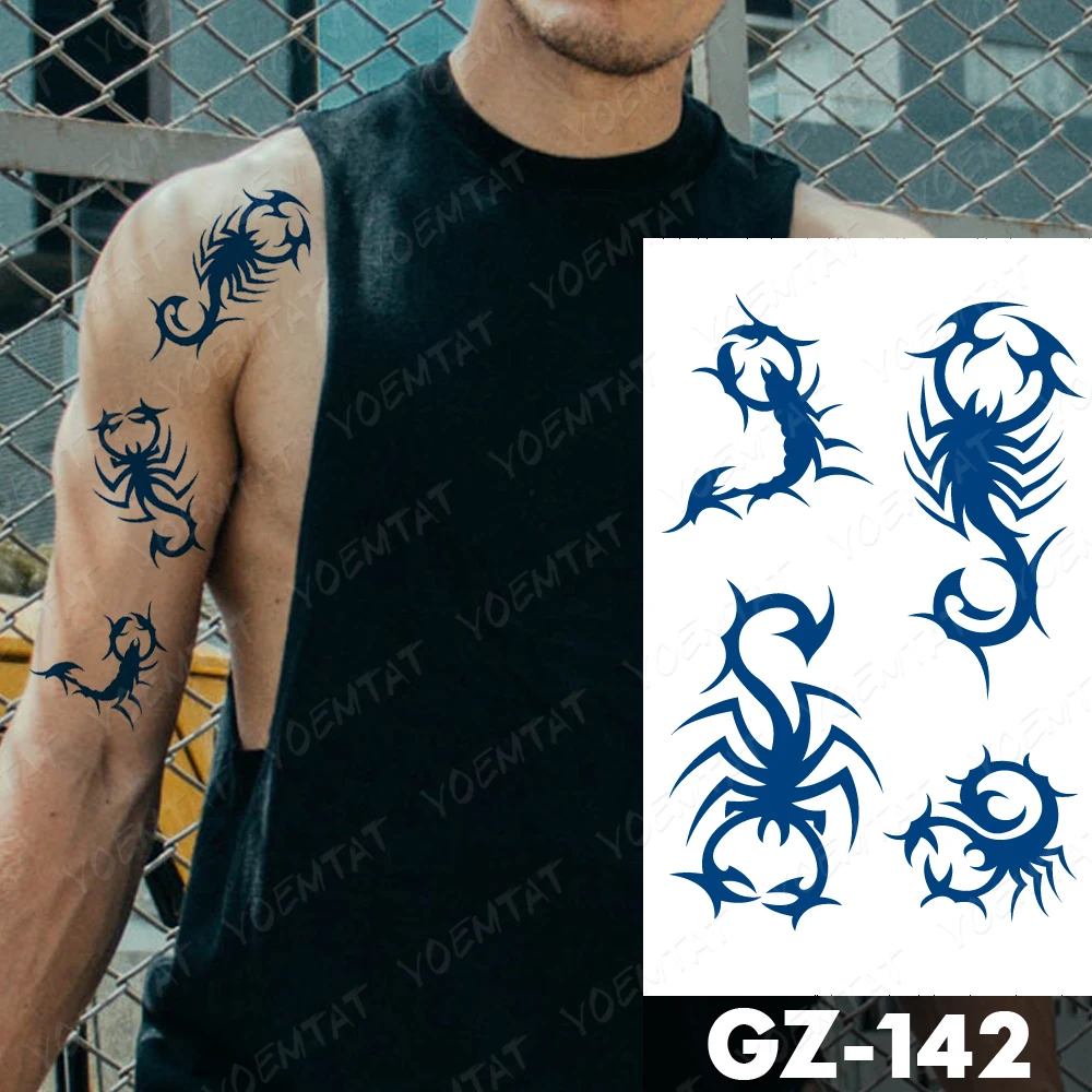 Juice Ink Lasting Waterproof Temporary Tattoo Sticker Flame Totem Lotus Wolf Scorpion Flash Tattoos Male Arm Body Art Fake Tatto