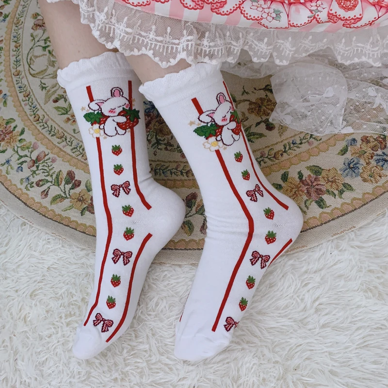 Осенние милые носки в стиле &quotЛолита&quot с принтом кролика клубники униформа JK