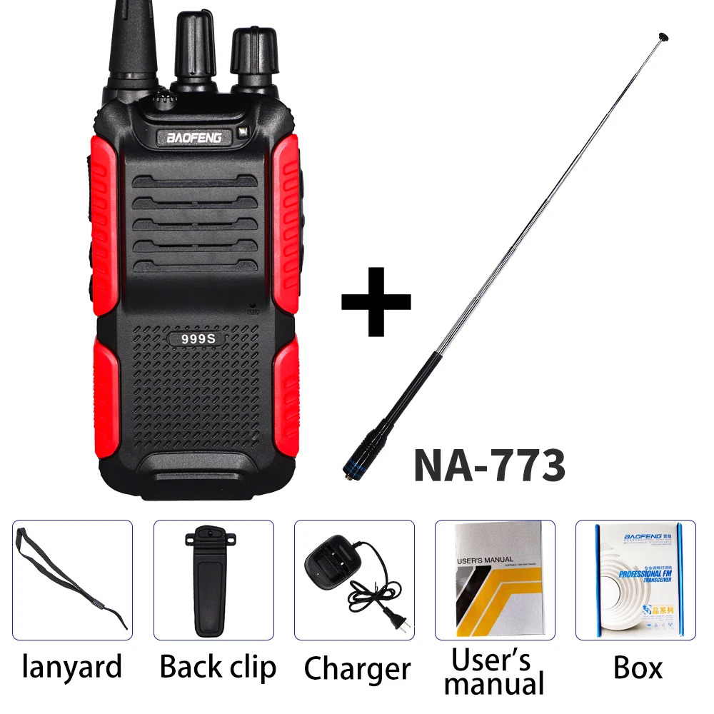 With antenna Baofeng BF-999S Plus Walkie Talkie 5 Вт 1800 мАч портативный CB Ham радио 10 км двухстороннее радио FM трансивер обновление BF-888s домофон - Цвет: With antenna