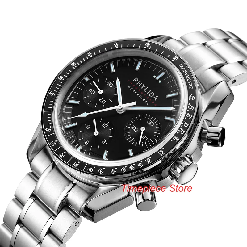 Горячие 40 мм Мужские часы ST19 механические хронограф секундомер черный циферблат