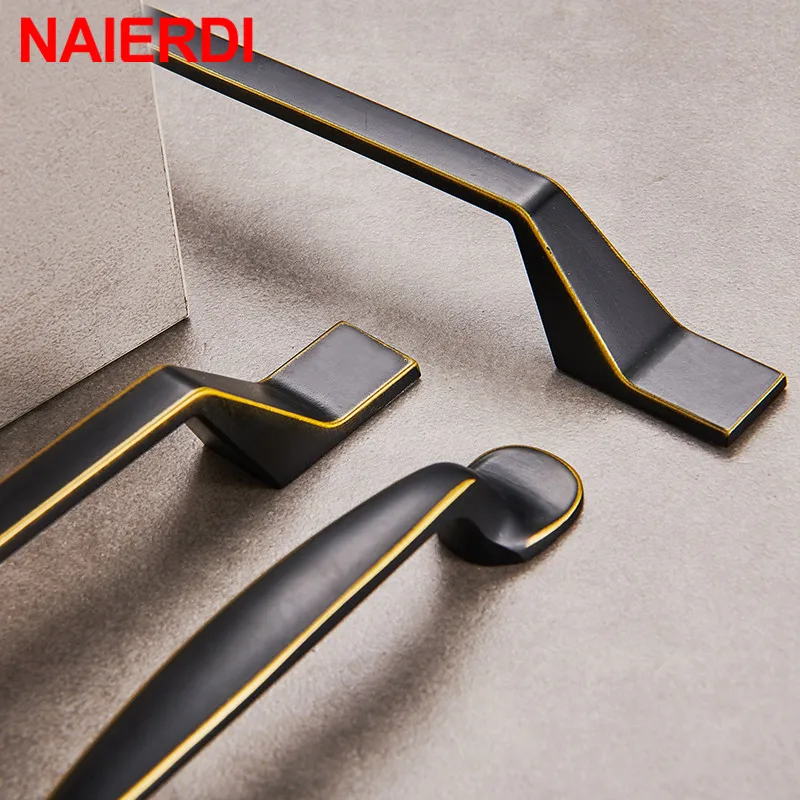 NAIERDI твердые черные ручки шкафа из цинкового сплава Европейский стиль кухонные