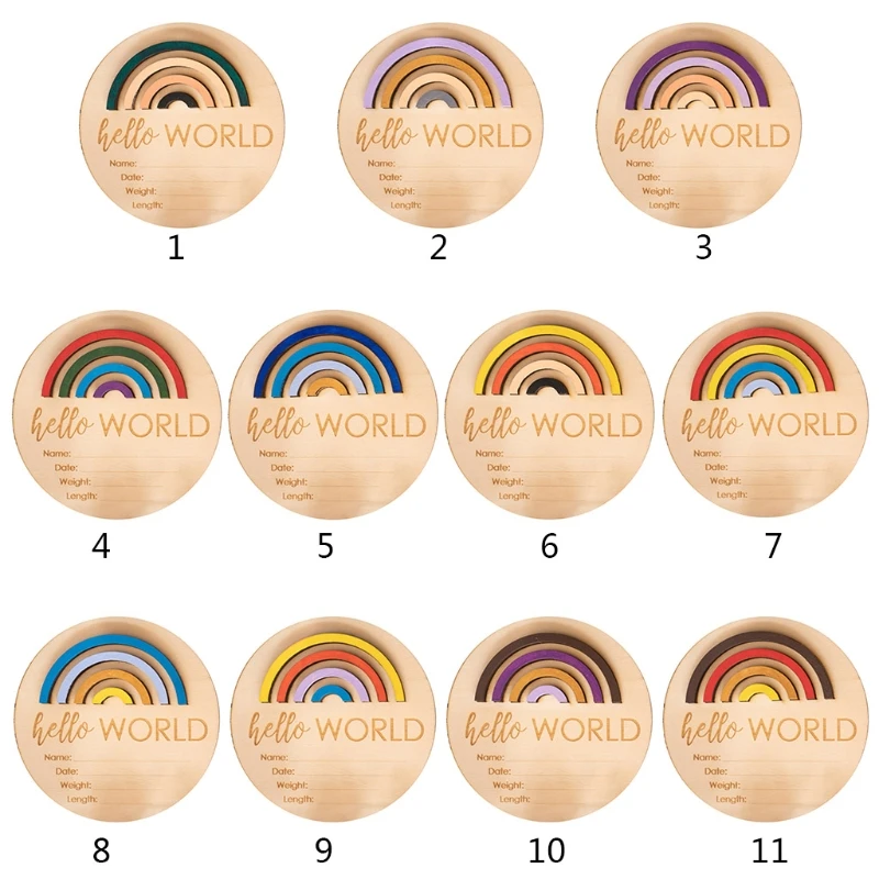 

Wooden Rainbow Milestone Cards Growth Commemorate Baby Monthly Recording Card