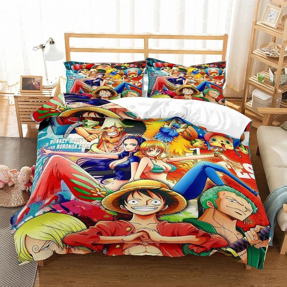 

Anime Bedding Set Luffy Print Home Comforter Set Retro Map Compass Duvet Cover Set Boys Girl Single Double Bed Cover