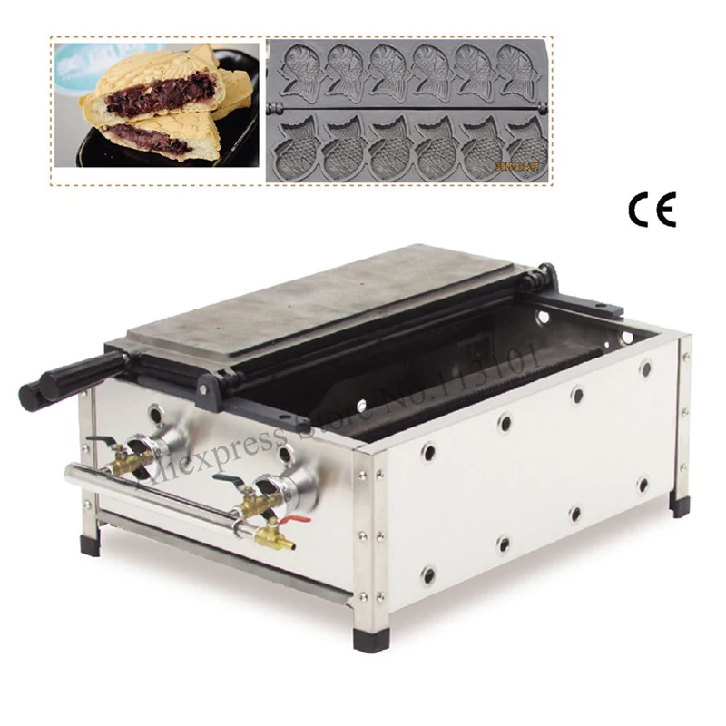 

Commercial Taiyaki Maker With 5 Moulds Gas Fish Type Waffle Machine Street Snack Machine Japanese Taiyaki Making Machine