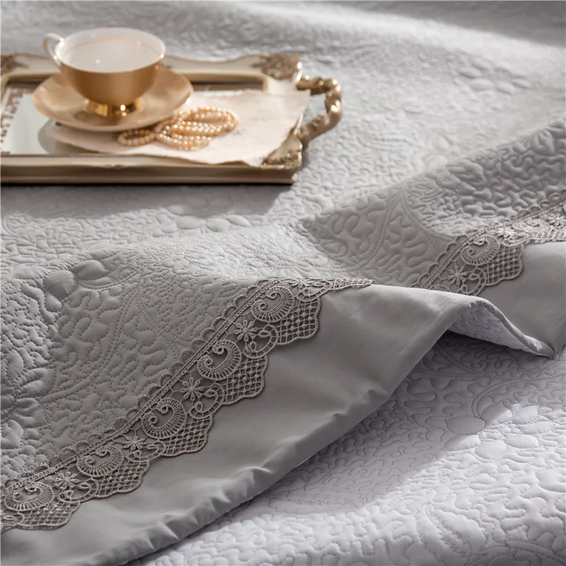 New 1pc 245x245cm and 245x265cm gray white cotton Bedspread and 2pcs pillowcase blanket Duvet Quilt bed cover
