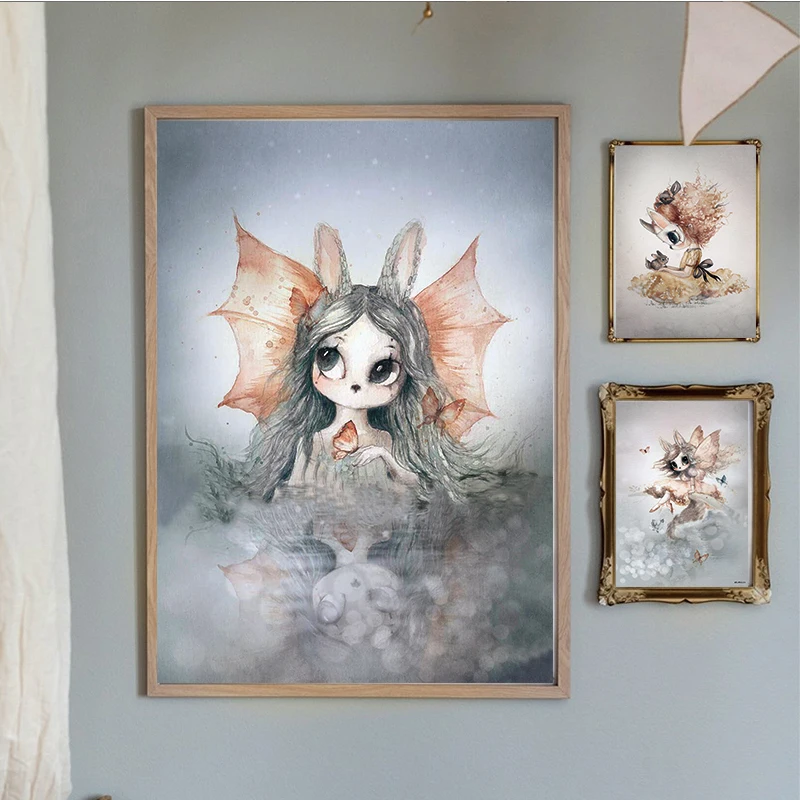 Скандинавские цветные цветы рисунок оленя качели кролик девочка мальчик крыло