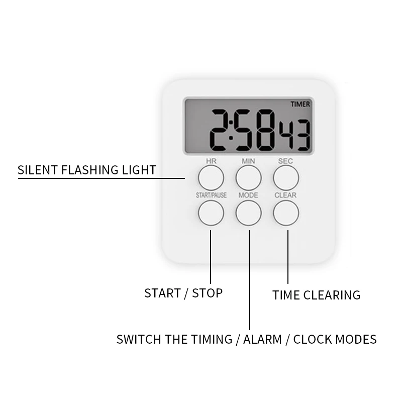 Digital Timer Count-Up and Count Down Time Clock AlarmClock Magnetic Backing Stand Hanging Hole for Cooking School Gym | Инструменты