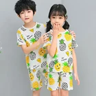 Летняя пижама для девочек и мальчиков с ананасами, детская одежда, детская одежда, одежда для сна с динозаврами, машинками, единорогом, домашняя одежда, комплекты из 2 предметов
