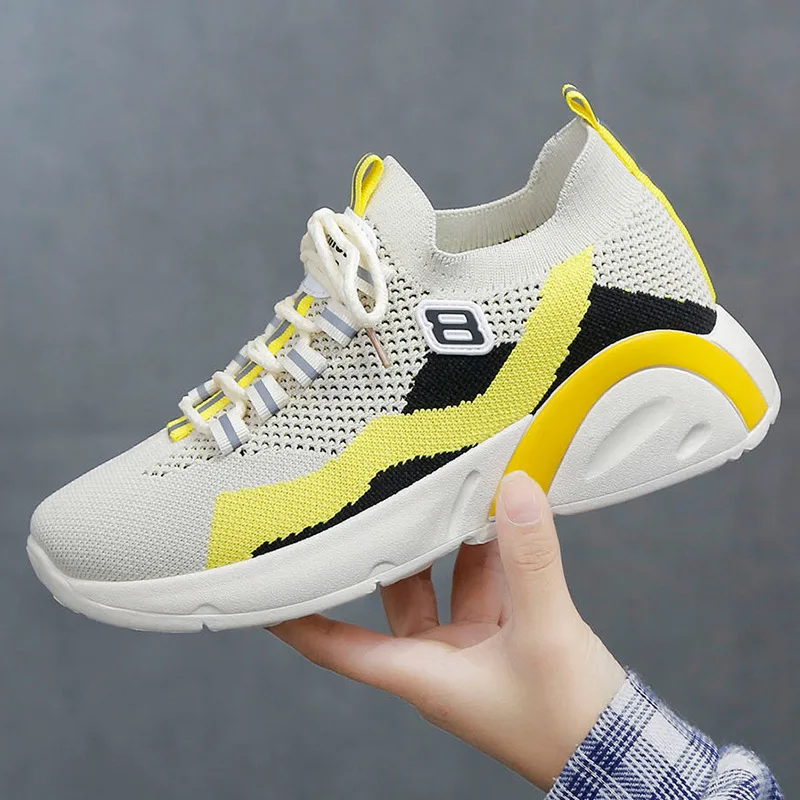 

Women Fashion Sneakers Vulcanize Sock Shoes Platform Breath Mesh Multi Color Thick Bottom Causal Trend Design Ladies Female 2020
