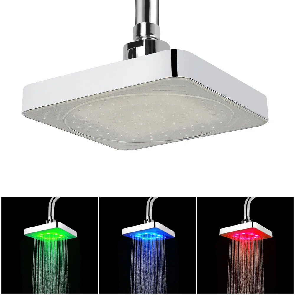 

7 Colors Gradual Changing LED Shower Head Square Fixed Showerhead No Batteries 3 colors Temperature Sensor Rainfall Top Spray
