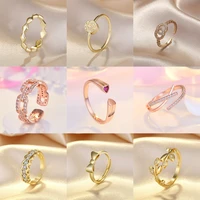 new japan and south korea heart double layer ring female simple personality crystal hipster knuckle ring jewelry