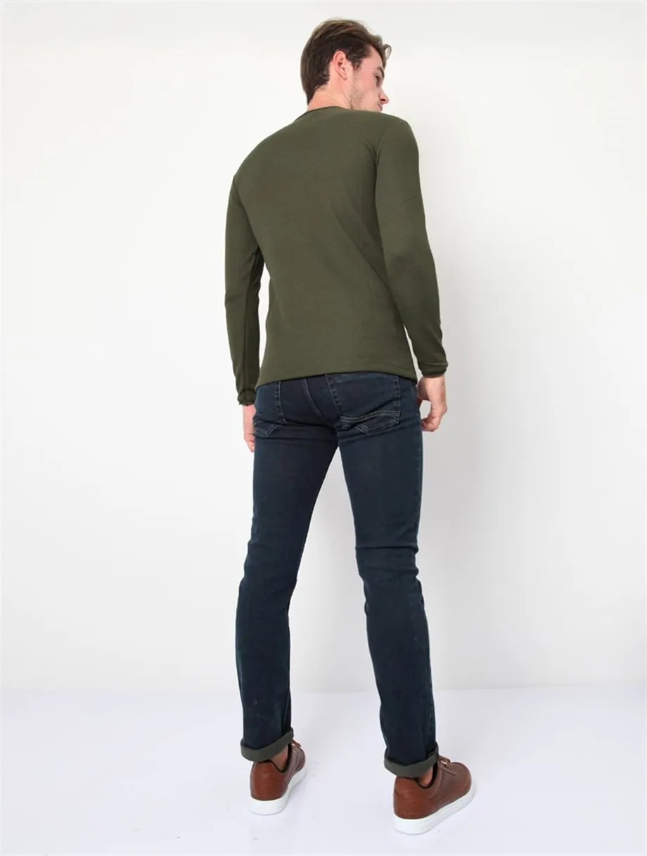 

Crew Neck Honeycomb Khaki Mens Knitwear Sweater
