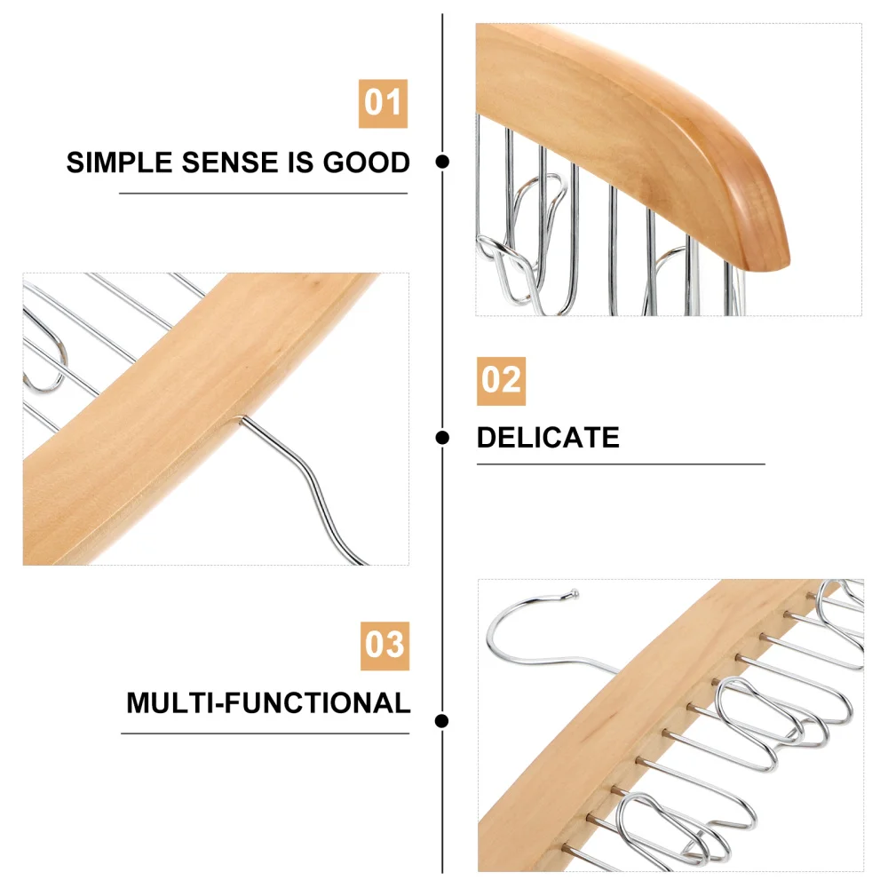 

1pc Practical Wooden Tie Rack Multi-functional 12 Hooks Belt Organizer for Home