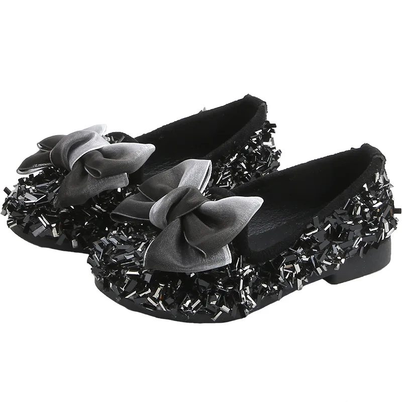 

Spring and Autumn 2019 New Girl's Shoes Korean version of bow princess shoes soft-soled children's sequin dancing shoes