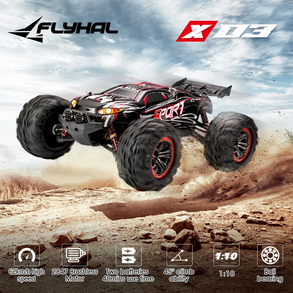 

Радиоуправляемые автомобили Flyhal X03 Pro, 62 км/ч, 40 + миль/ч, 2,4 ГГц, 1/10, щеточный двигатель, полноприводный внедорожник с дистанционным управление...