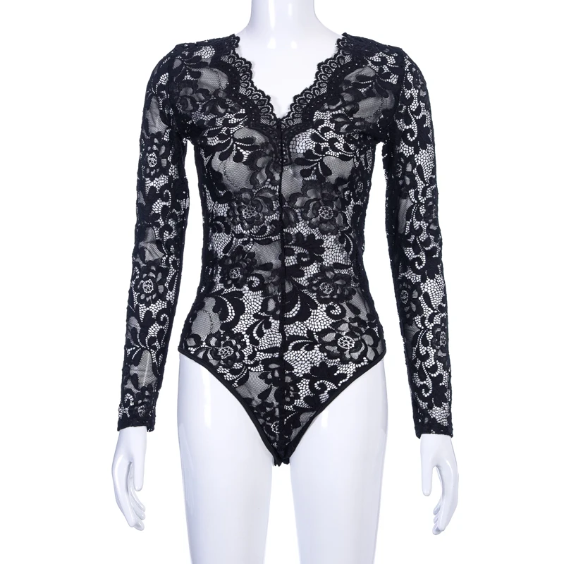 Женский Готический комбидресс Goth черный сексуальный кружевной с длинным рукавом