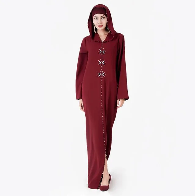 Dark Red dress Diamonds moroccan kaftan Abaya women robe arabe Muslim Hijab Dress Hoodies Kaftans Dubai Turkey Abayas For Women Caftan Robe - Цвет: Dark Red dress
