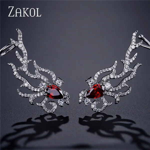 ZAKOL Новые сверкающие ветки в форме листа маркиза огранки большие серьги с цирконием кубической огранки для женщин модные ювелирные изделия FSEP2102 - Окраска металла: Red