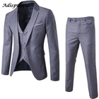 Мужской костюм-тройка из пиджака и брюк, деловой повседневный костюм с жилетом, 2021