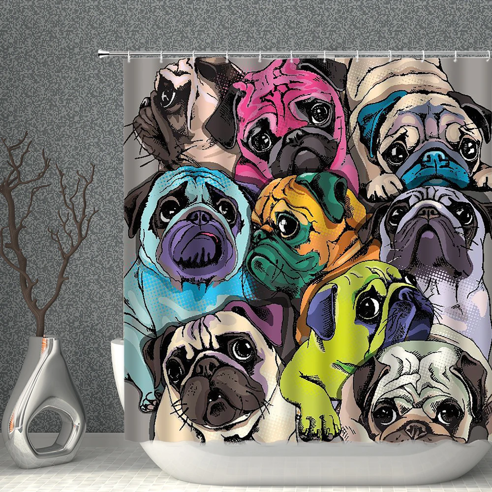 

Animal Dog Shower Curtain Funny Lovely 3D Print Bathroom Curtains Waterproof Polyester Bath Decor Home Decoration With Hooks Set