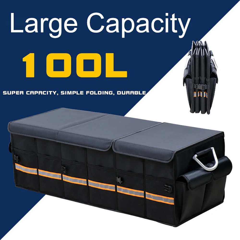 Economici 100L Car Trunk Organizer Copertura Pieghevole Heavy Duty Pieghevole Car Trunk Storage Box Car Cargo Trunk Bag Con Coperchio Per Berlina SUV