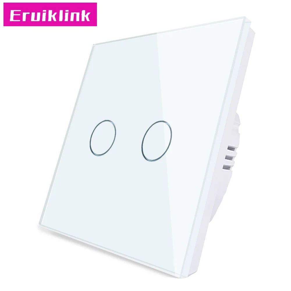 ЕС/Великобритания Стандартный настенный сенсорный выключатель, 1/2/3 местный 1 позиционный с украшением в виде кристаллов Стекло один Fireline Управление светильник выключатель не может быть удаленным Управление led - Цвет: 2gang switch white