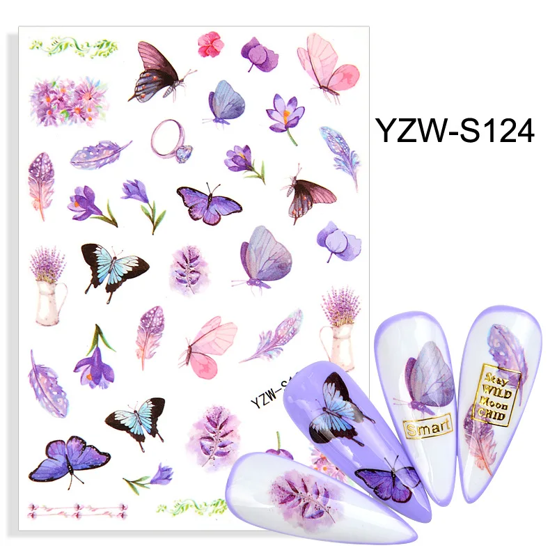 3D Lavender Self Adhesive Nail Sliders Manicure Summer Flower Blue Pink Design Petal Decoation Gel Polish Nail Sticker Decals